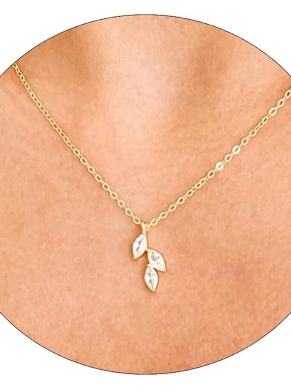 Diamond Necklaces for Women, Dainty 14k Gold Plated Leaf Pendant Necklace Layere